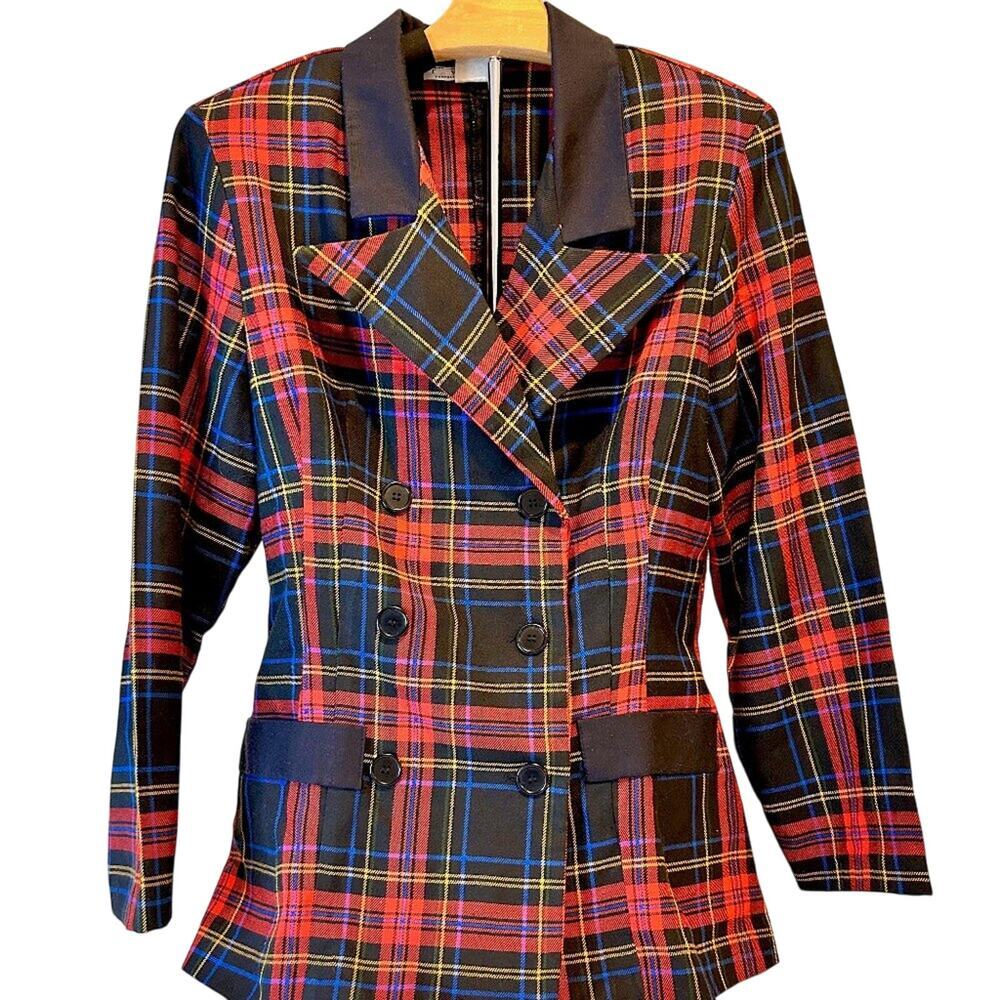 ASO CLUELESS 90s Rampage Tartan Plaid Preppy Grunge Cute Goth Heritage Blazer LG - Picture 2 of 13